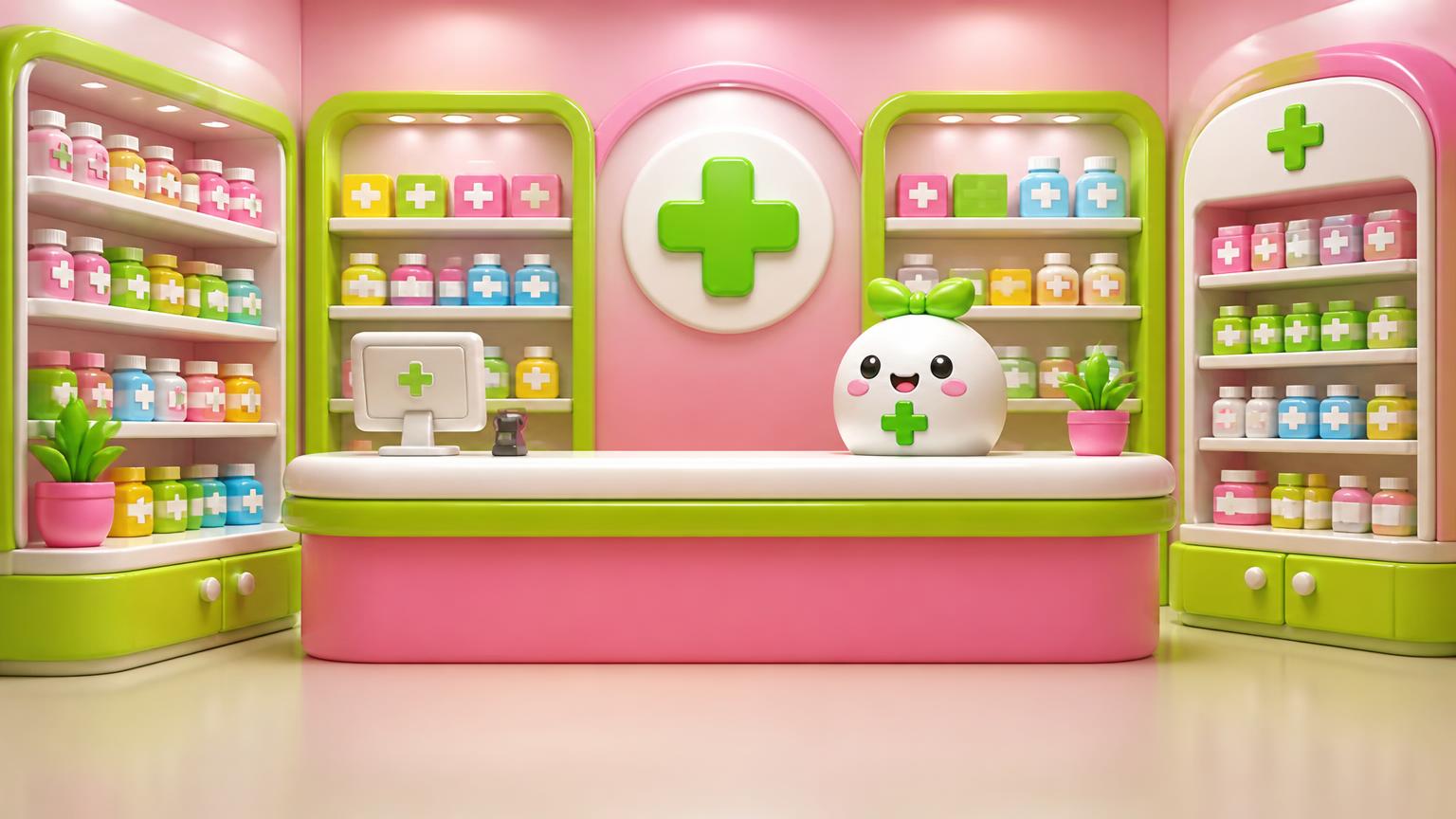 Farmacia con estanterías de medicamentos